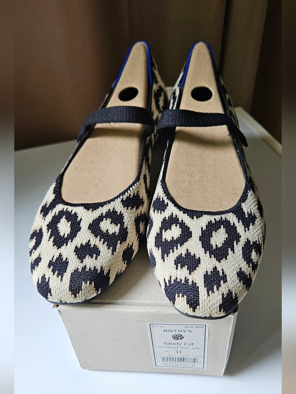 NWB Rothy’s The Mary Jane Sandy Cat Leopard Cheetah Print Flat